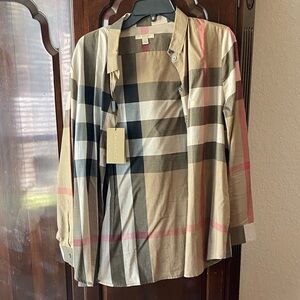 Burberry Beige and Black Plaid Shirt